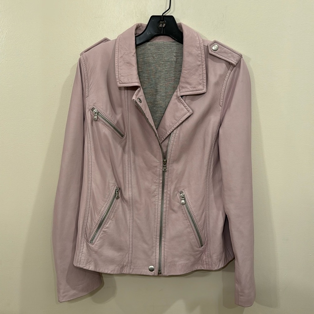 Lavendar lambskin leather biker style jacket